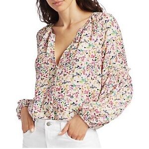 Tanya Taylor Illa Confetti Print Button Front Blouse
